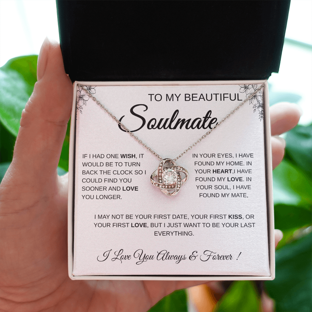 To My Beautiful Soulmate Love Knot Necklace Gift: Anniversary Gift For Her, Wife & Girlfriend