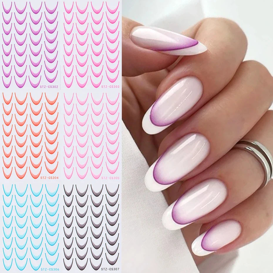 6pcs French Manicure Sticker Gradient Stripe Lines Sliders For Nails